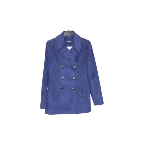 Calvin Klein Womens Pea Coat Jacket Size 8 Dark Blue Wool Cashmere Warm - Picture 1 of 9